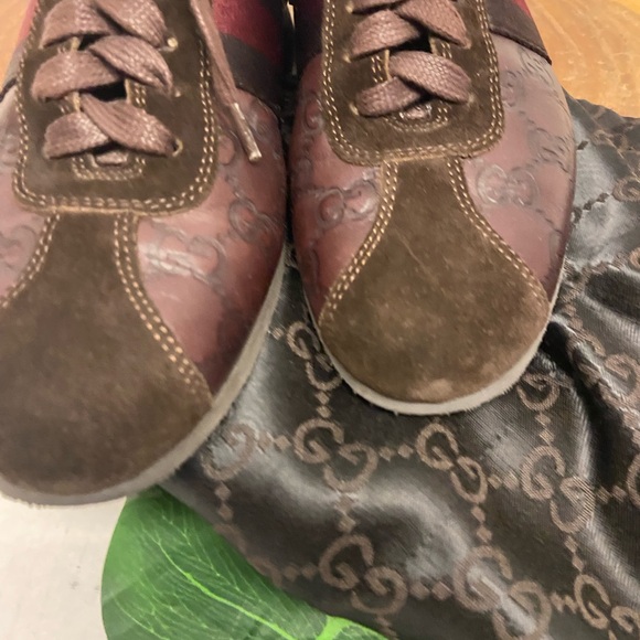 Gucci Brown Leather Monogram Embossed sneakers Sz:6 - Picture 4 of 10